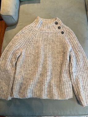 Banana Republic Fuzzy Chunky Knit Turtleneck Sweater - Light Gray